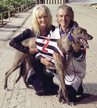 Brenda Crossley and John Crossley (trainer) with On Coin.