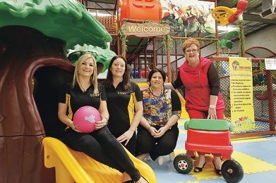 Brooke Seldon and Kylie Clifford from Tree House Play and Café; Jodie Maloney, independent Nutrimetics consultant and Fiona Rotbol of Willow Bags. Picture: Martin Kennealey www.communitypix.com.au d404464
