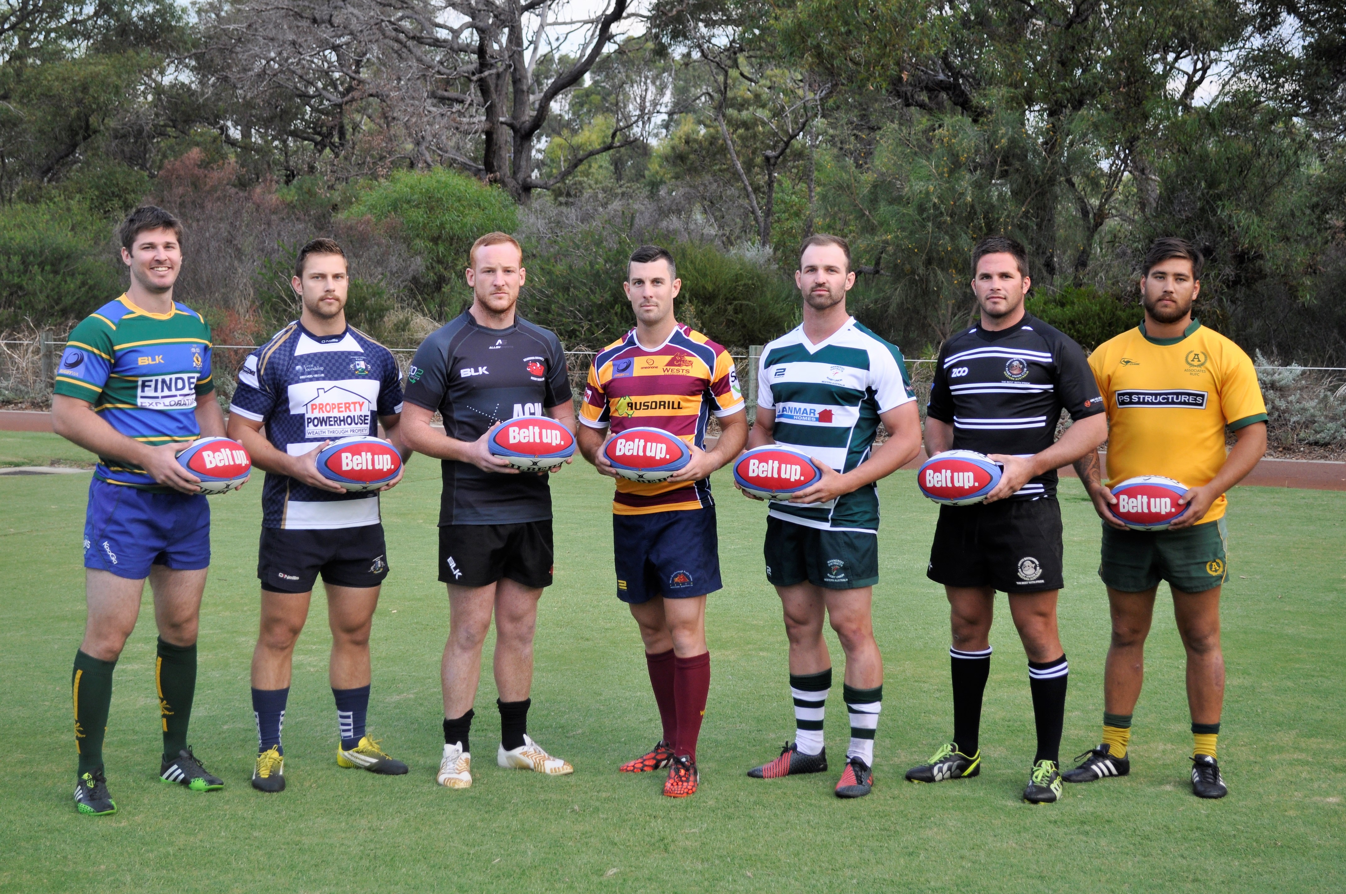 The RugbyWA club captains promote Belt Up Round. Picture: RugbyWA/Supplied