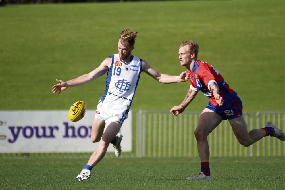 East Fremantle's Miles Franklin avoids a tackle from West Perth's Kody Manning. Picture: Phil Elliott