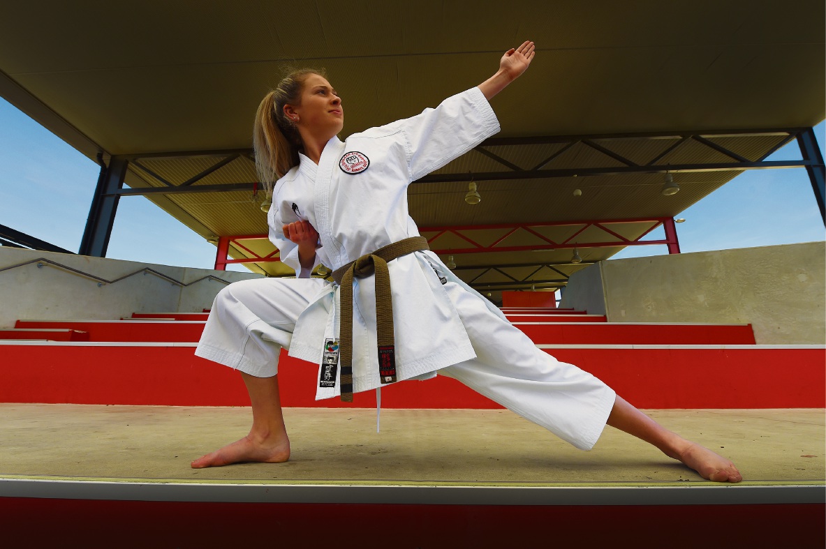 Giarne Brewer demonstrates the kata that enabled her to win a GKR world championships gold medal. Picture: Jon Hewson d473410