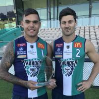 Peel Thunder's Gerald Ugle (left) and Ben Howlett. Ugle made his WA debut in the win over South Australia.
