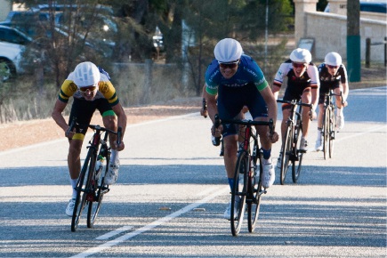 Tyler Lindorff, left, wins the A grade race.
