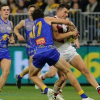 Josh Kennedy laying a tackle. Picture: Getty Images