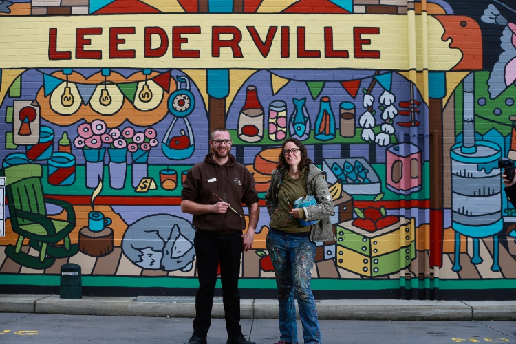 The Good Grocer Leederville IGA assistant store manager Mal Muhlethaer and artist Melski McVee. Picture: Andrew Ritchie.