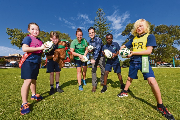 Ruby Vansleeve, left, Angus Horton, Year 4/5 teacher Awatea Dansey, Yesse Kashindi and Taj Bartram from Beaconsfield Primary School. Picture: Jon Hewson.