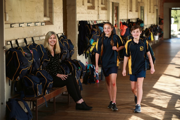Richmond Primary School principal Lisa Dentith with head girl Ruby Cuthbert and head boy Darcy O'Keefe. Picture: Andrew Ritchie.