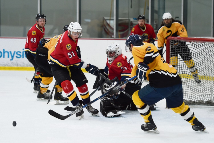 WA (gold and black) in their 13-3 win against SA (red).