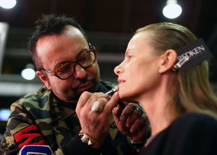 Napoleon Perdis backstage at Mercedes-Benz Fashion Week in 2017 in Sydney. Picture: Zak Kaczmarek/Getty Images
