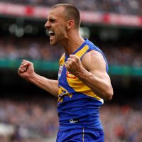 Dom Sheed celebrates after kicking a goal late in the final term during the 2018 AFL Grand Final. Picture: Michael Willson/AFL Media/Getty Images