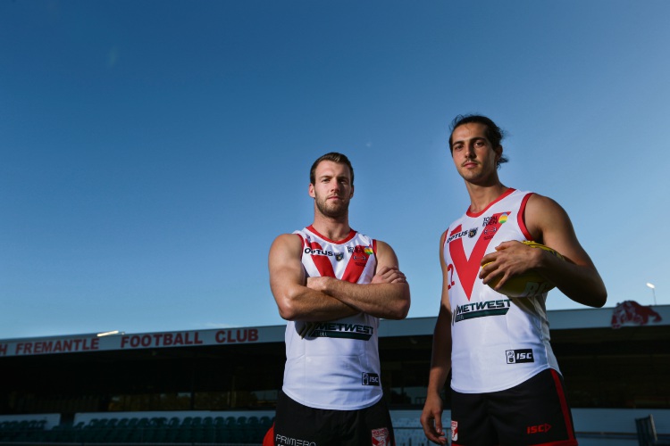 South Fremantle Football Club's Dylan Main and Mason Shaw kicked 7 goals between them. Photo: Andrew Ritchie. d491699 communitypix.com.au.