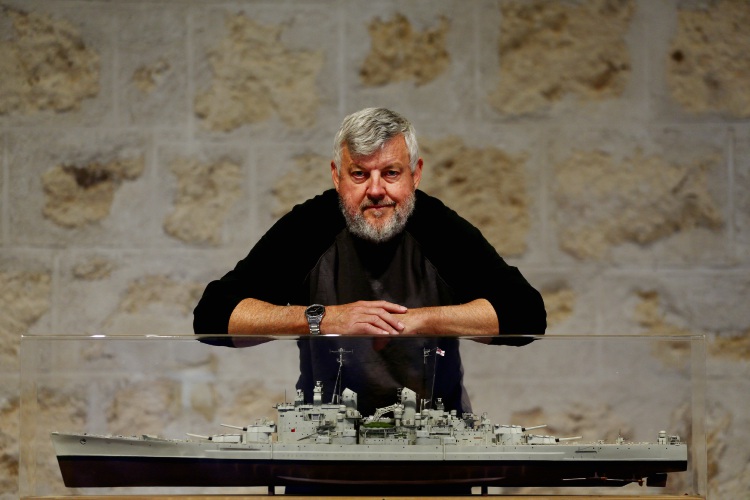 Gerry Westenberg (model maker volunteer in residence) with one of his models ahead of his exhibition at the WA Shipwrecks Musuem. Photo: Andrew Ritchie. d494018 communitypix.com.au.