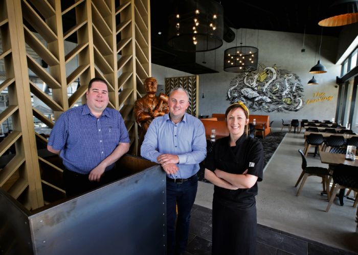 The Landing venue manager Adam Polsen, bar manager Matthew Grayer and head chef Danielle Thatcher getting ready to open the venue to the public. Pictures: David Baylis www.communitynews.com.au d495499