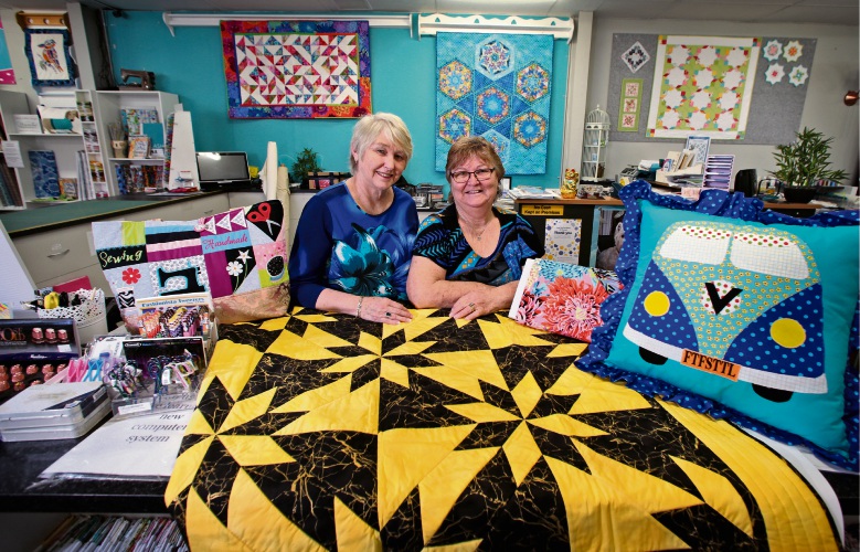 From the First Stitch to the Last business partners Janet Collins and Lynnette Knight in the Wangara store. Pictures: David Baylis www.communitypix.com.au d495956