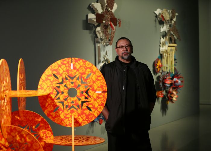 Brian Robinson in the Tithuyil exhibition space at John Curtin Gallery. Picture: Andrew Ritchie d496112