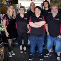 Collector Zone! Comics & Collectables staff Steff Price, owners Sue and Chris Topfer, Alex Barmuta, Mike Jones and Steven Conroy.