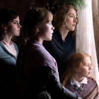 Emma Watson as Meg, Florence Pugh as Amy, Saoirse Ronan as Jo and Eliza Scanlen as Beth in Little Women.