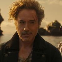 Robert Downey Jr as Dr John Dolittle and Emma Thompson voices Polynesia the parrot.