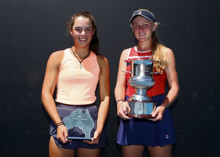 Jessie Culley, of Cottesloe, and Taylah Preston, of Hocking, won the under-14 girls doubles at the Australian Tennis Championships.