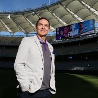 Glory owner Tony Sage poses during a Perth Glory A-League media session at Optus Stadium. Picture: Paul Kane/Getty Images