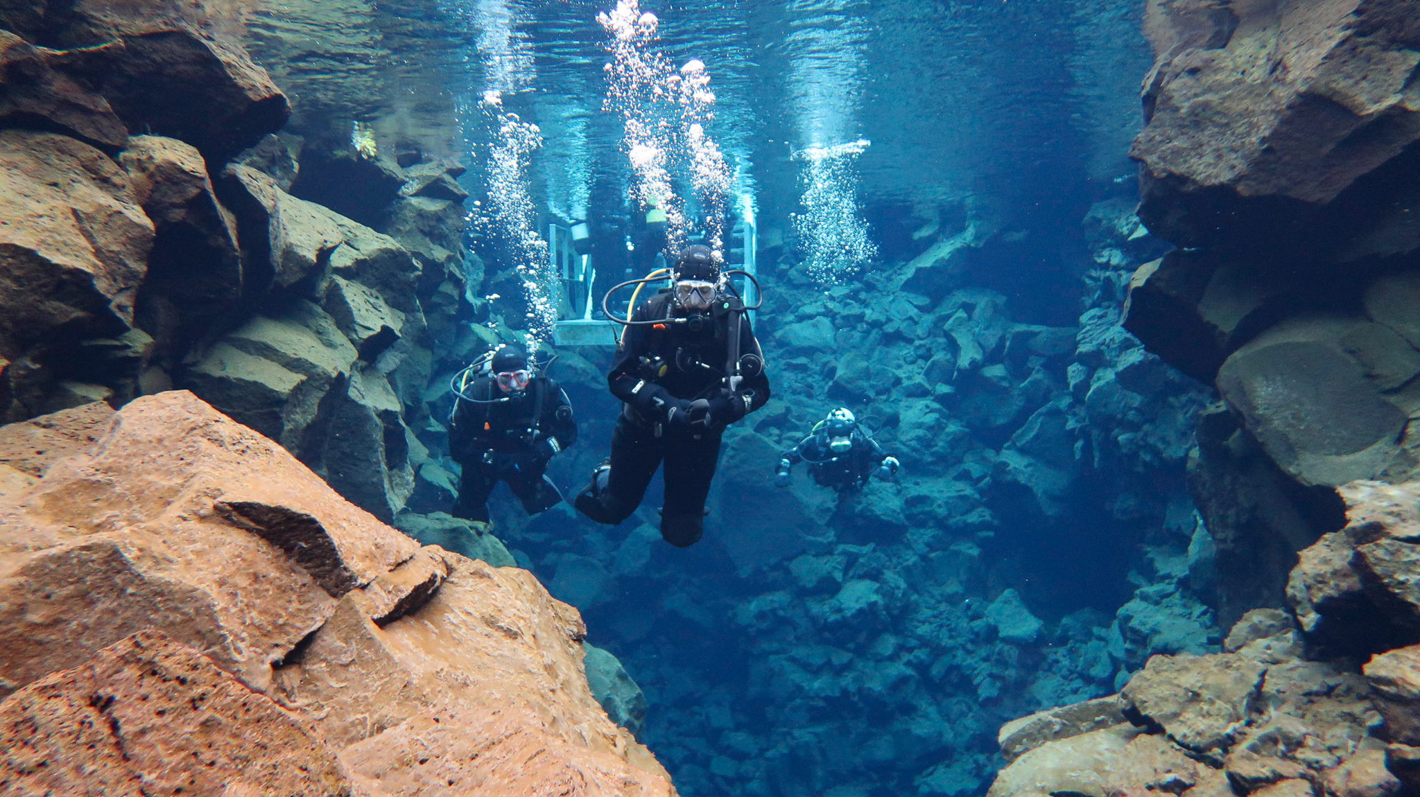 Crystal clear water at Silfra Fissure in Thingvellir National Park, Iceland. Photo by Tania Roque of DIVE.IS