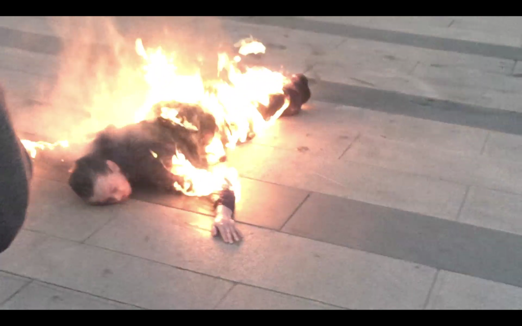 Marlee is set on fire for a stunt in drama Secret City. Photo: supplied by Marlee