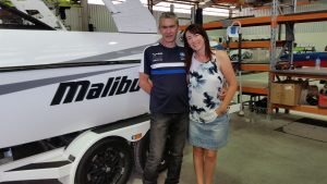 Enjoying a factory tour with my brother who is one of the Malibu Boats builders