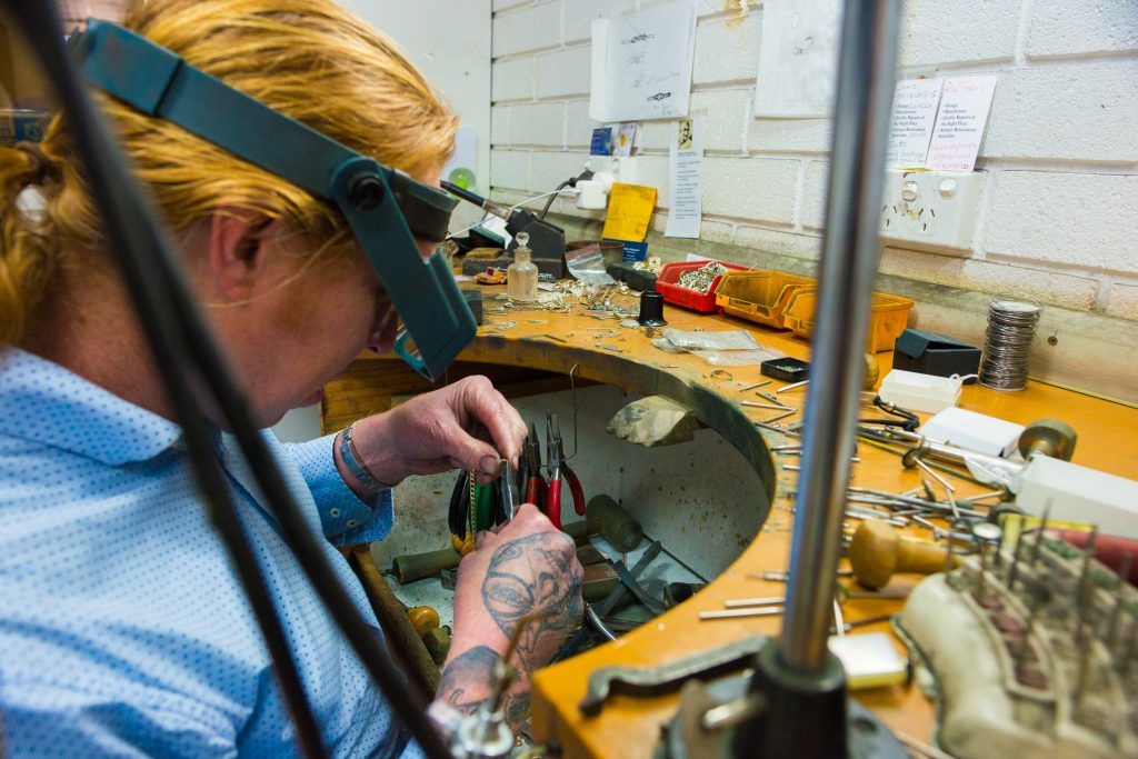Brett Cummins, in his jewellery workshop.