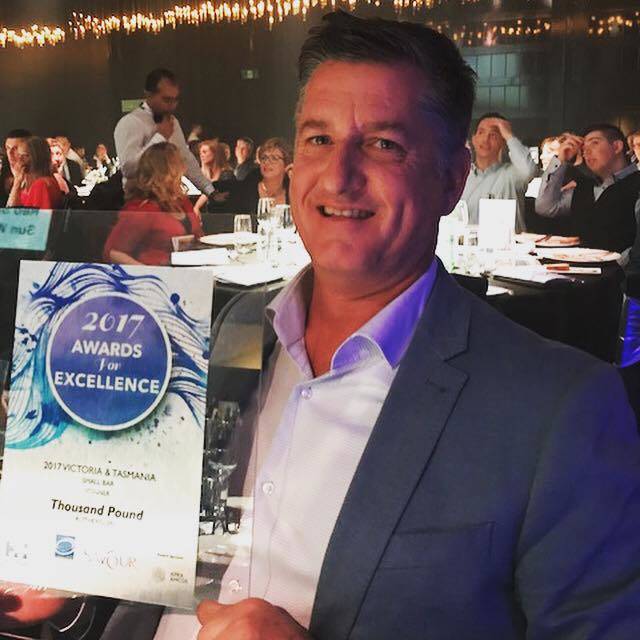 Denis Lucey collects the Savour Award at a presentation in Melbourne in August.