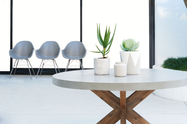 Carver Chair White Lifestyle Shot with various succulents
