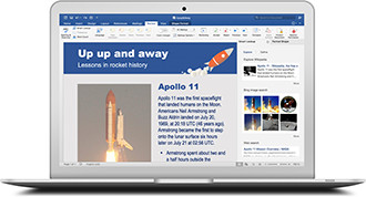 Office 365 on a Macbook showing an open document in Word.