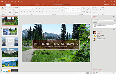 Office 2016 open with a PowerPoint presentation.