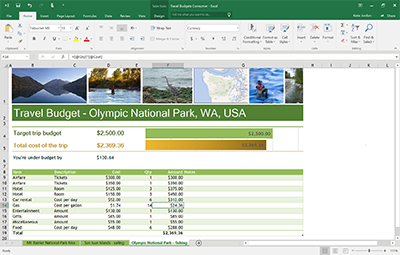 Office 2016 with an oepn Excel spreadsheet.