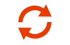 An orange symbol of two arrows to positioned to make a circle.