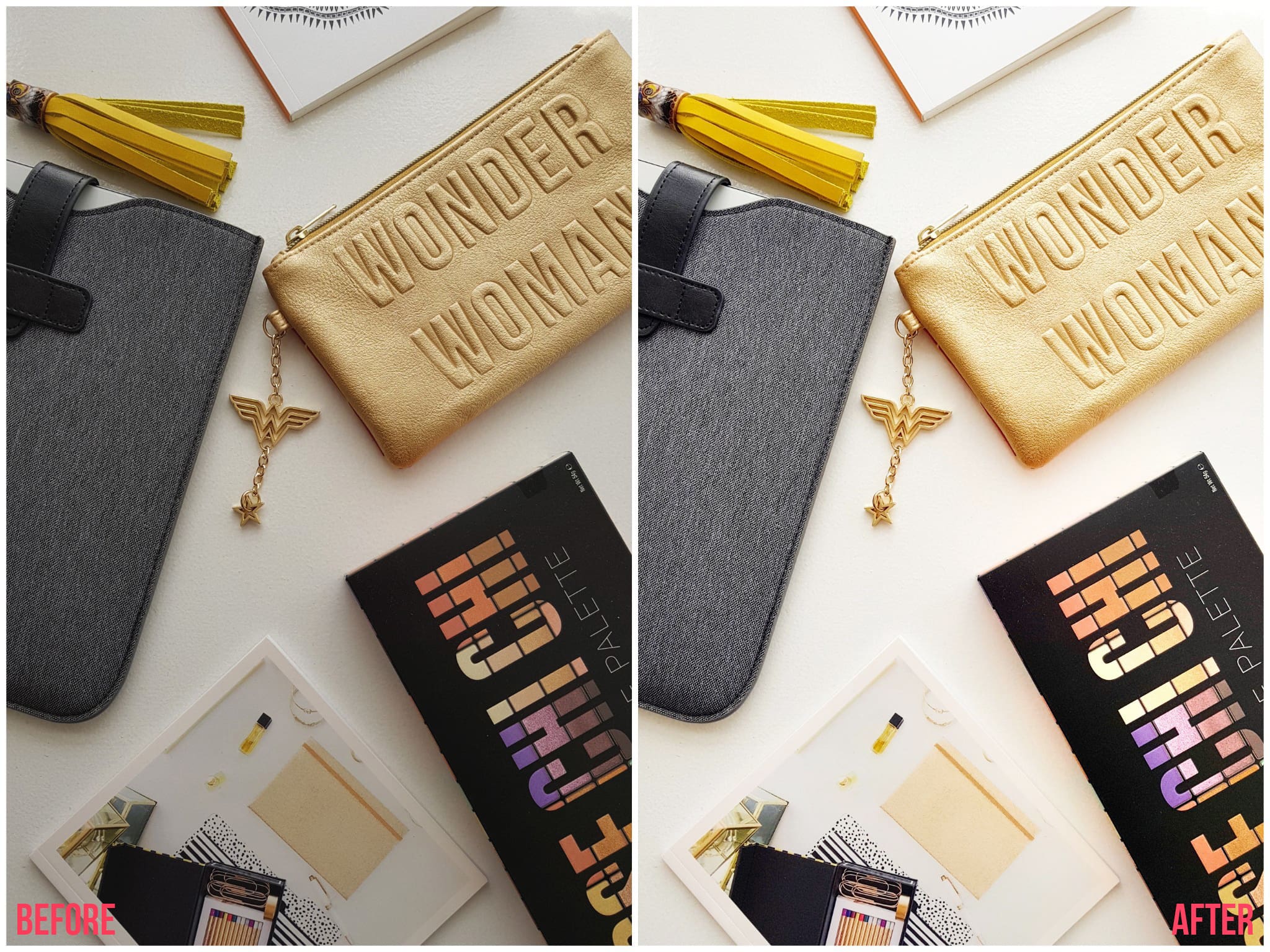 flatlay phone edit before and after