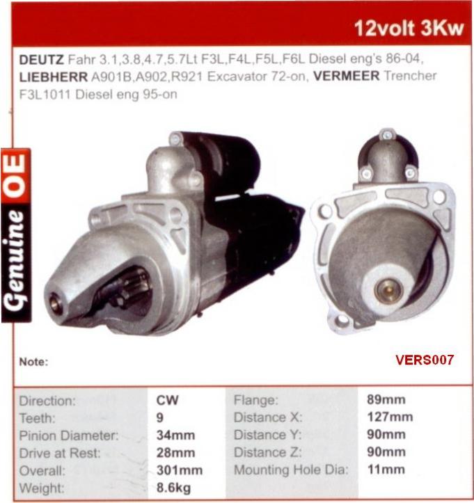 National Truck Spares Starter Motor Vermeer Trencher