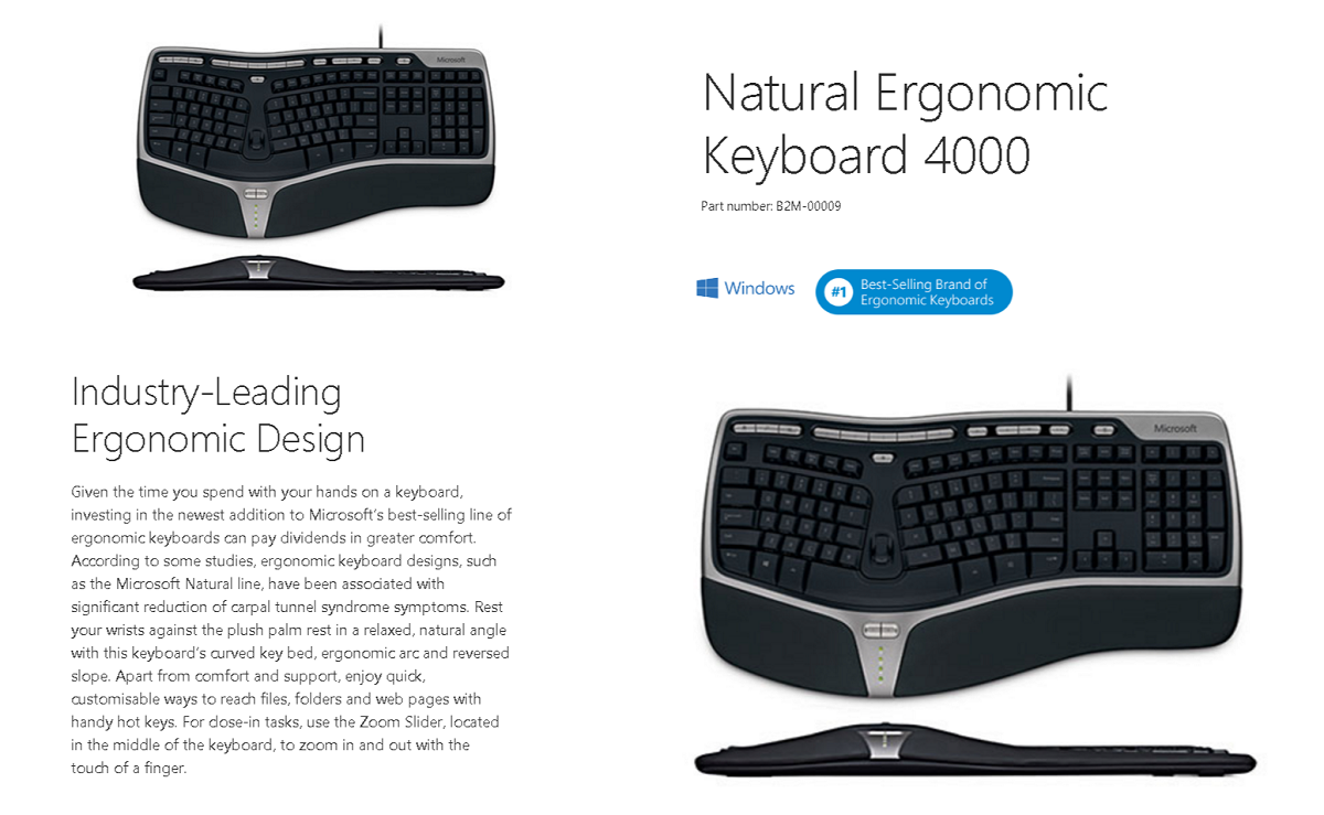 Microsoft Natural Ergonomic Keyboard 4000 Wired B2M00009 shopping