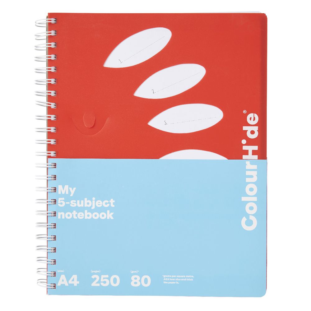 ColourHide My 5 Subject Notebook A4 PP Cover 250 Page Red eBay