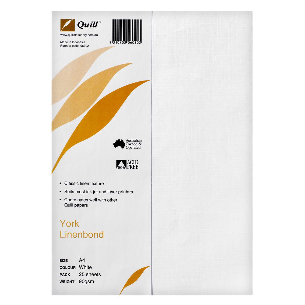 Quill 90gsm A4 Linen Bond Paper White 25 Pack eBay
