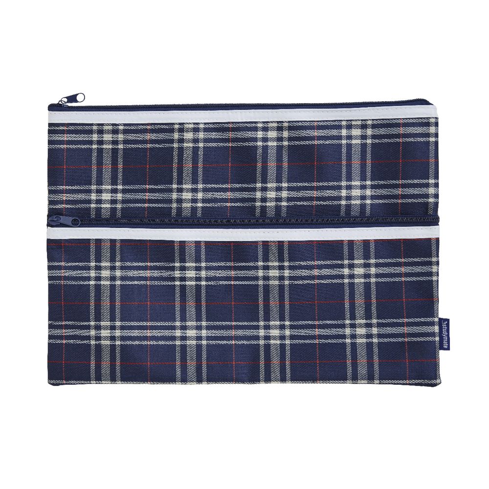 Studymate Large Pencil Case Blue Tartan