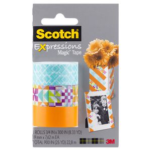 Scotch Expressions Tape 19mm x 7.6m Orange Pattern 3 Pack
