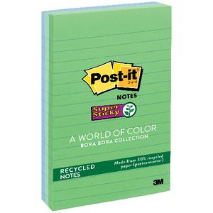 Post-it Super Sticky Recycled Lined Notes Bora Bora 3 Pack