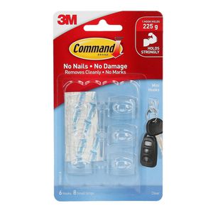 Command Mini Clear Hooks with Clear Strips 6 Pack