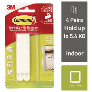 Command Narrow Picture Hanging Strip White 4 Pack