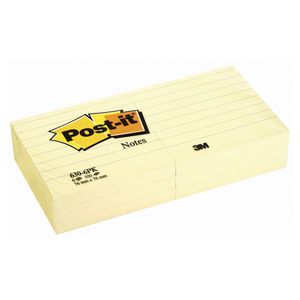 Post-it Lined Notes 76 x 76mm Yellow 6 Pack