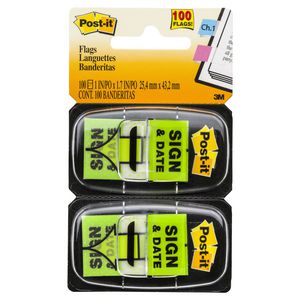 Post-it Sign & Date Flags Green 2 Pack