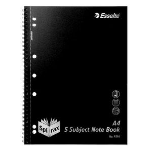 Spirax P596 A4 Polypropylene 5 Subject Notebook 250 Page