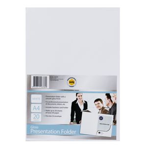 Marbig A4 Presentation Folder Gloss White 20 Pack