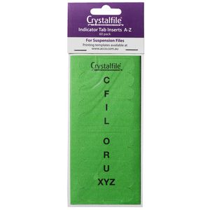Crystalfile Indicator Tab Inserts A-Z Green 60 Pack