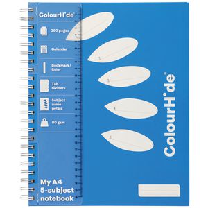 ColourHide 5 Subject Notebook A4 250 Page Blue